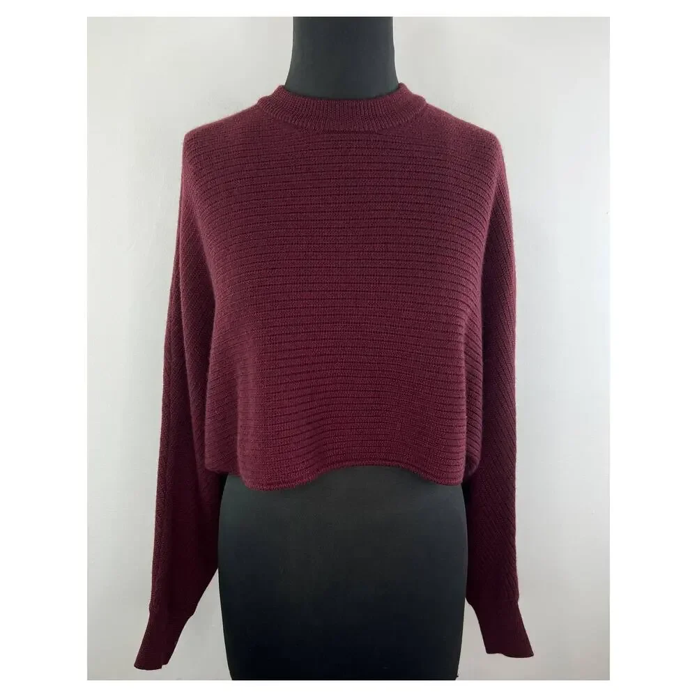Wilfred Free Harper Burgundy Long Sleeve Merino Wool Cropped Women's Sweater S